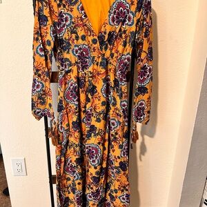 Floral Print Maxi Dress - Mustard Yellow and Blue